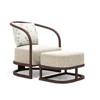 新中式实木单人沙发椅脚踏 现代布艺休闲圈椅，酒店卧室样板房家具新宠